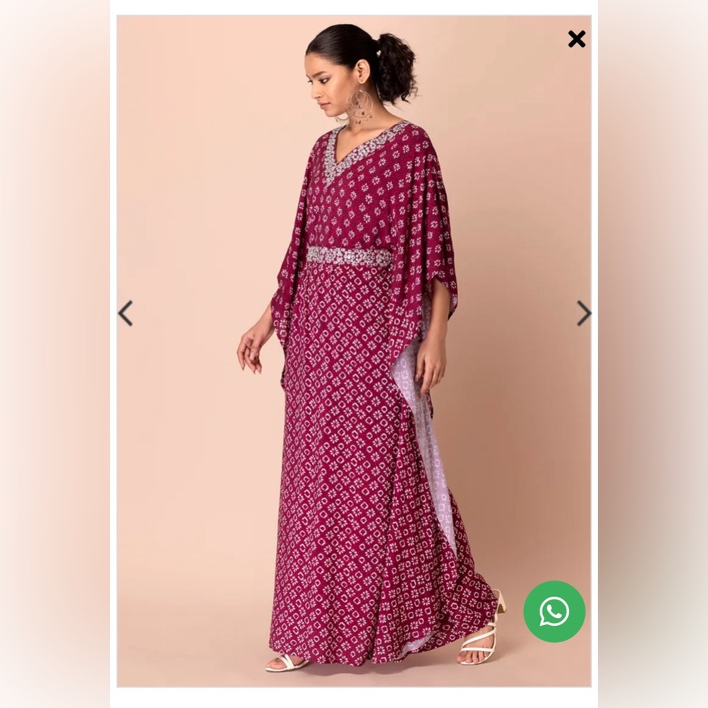 NEW Indya Pink Dabu Print Kaftan With Belt